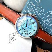  Shop Authentic Fossil Grant Chronograph Blue Dial Brown Leather Strap Watch for Men - FS5184 - Luxxuri