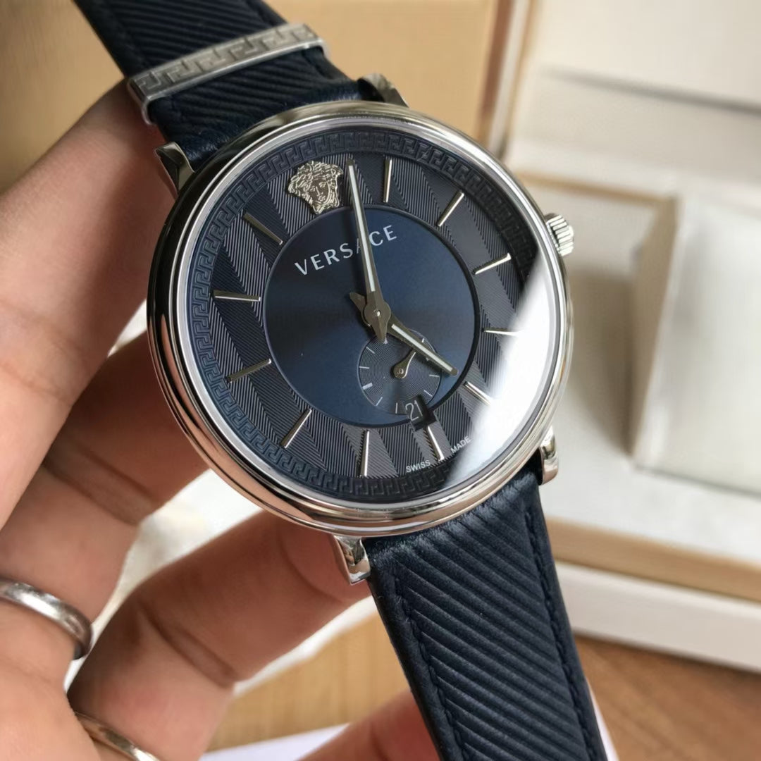  Shop Authentic Versace Manifesto Quartz Blue Dial Blue Leather Strap Watch For Men - VBQ01017 - Luxxuri