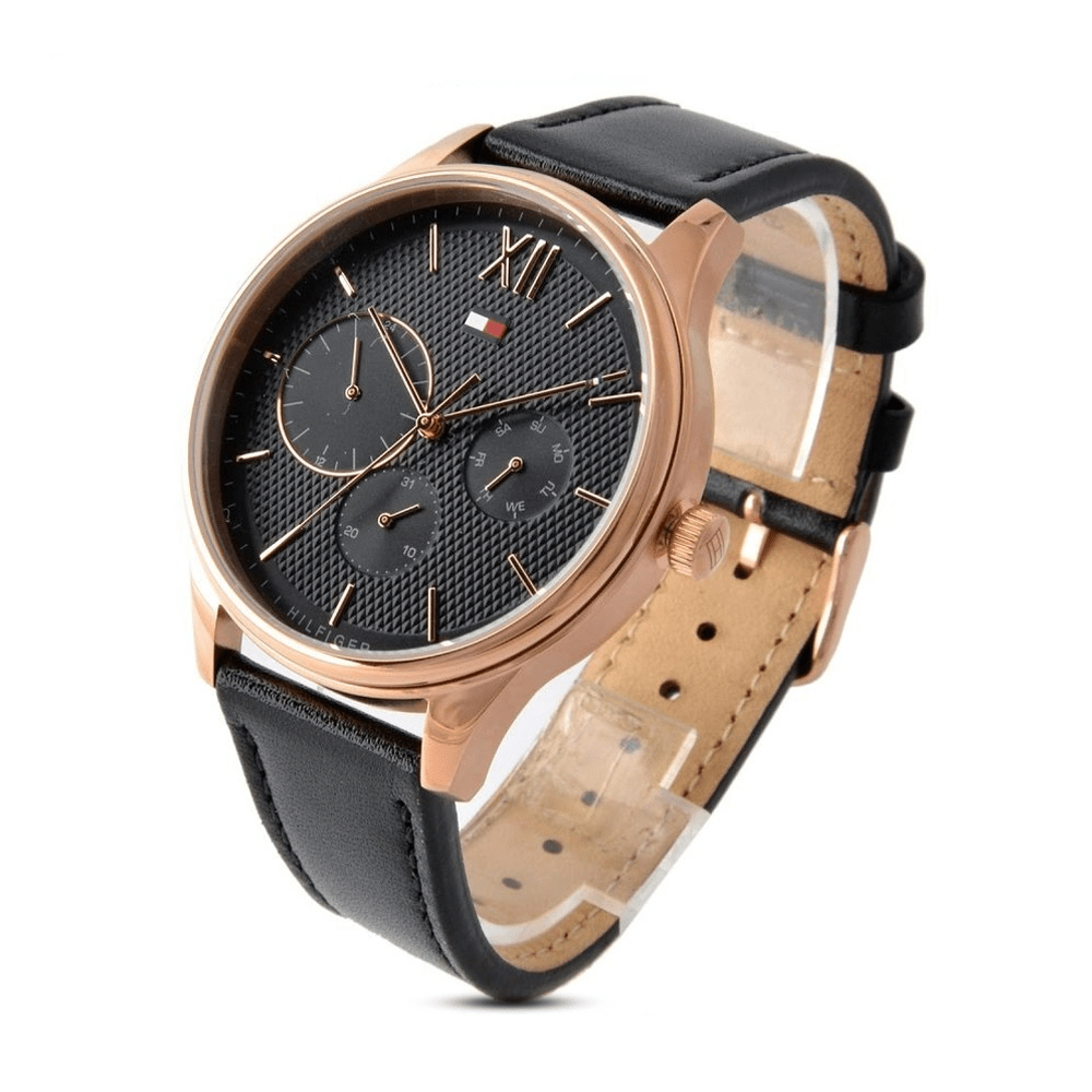  Shop Authentic Tommy Hilfiger Damon Quartz Black Dial Black Leather Strap Watch for Men - 1791419 - Luxxuri