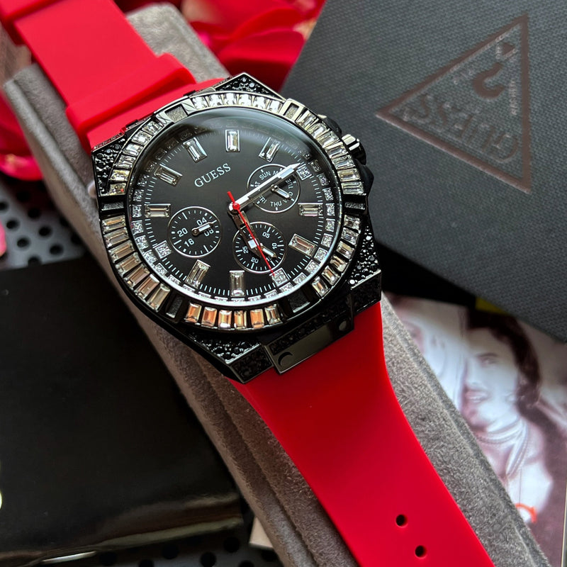  Shop Authentic Guess Mainline Multifunction Crystals Black Dial Red Silicone Strap Watch For Men - GW0208G6 - Luxxuri