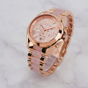  Shop Authentic Michael Kors Bradshaw Chronograph Pink Dial Two Tone Steel Strap Watch For Women - MK6830 - Luxxuri