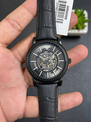  Shop Authentic Emporio Armani Meccanico Automatic Skeleton Dial Black Leather Strap Watch For Men - AR60008 - Luxxuri
