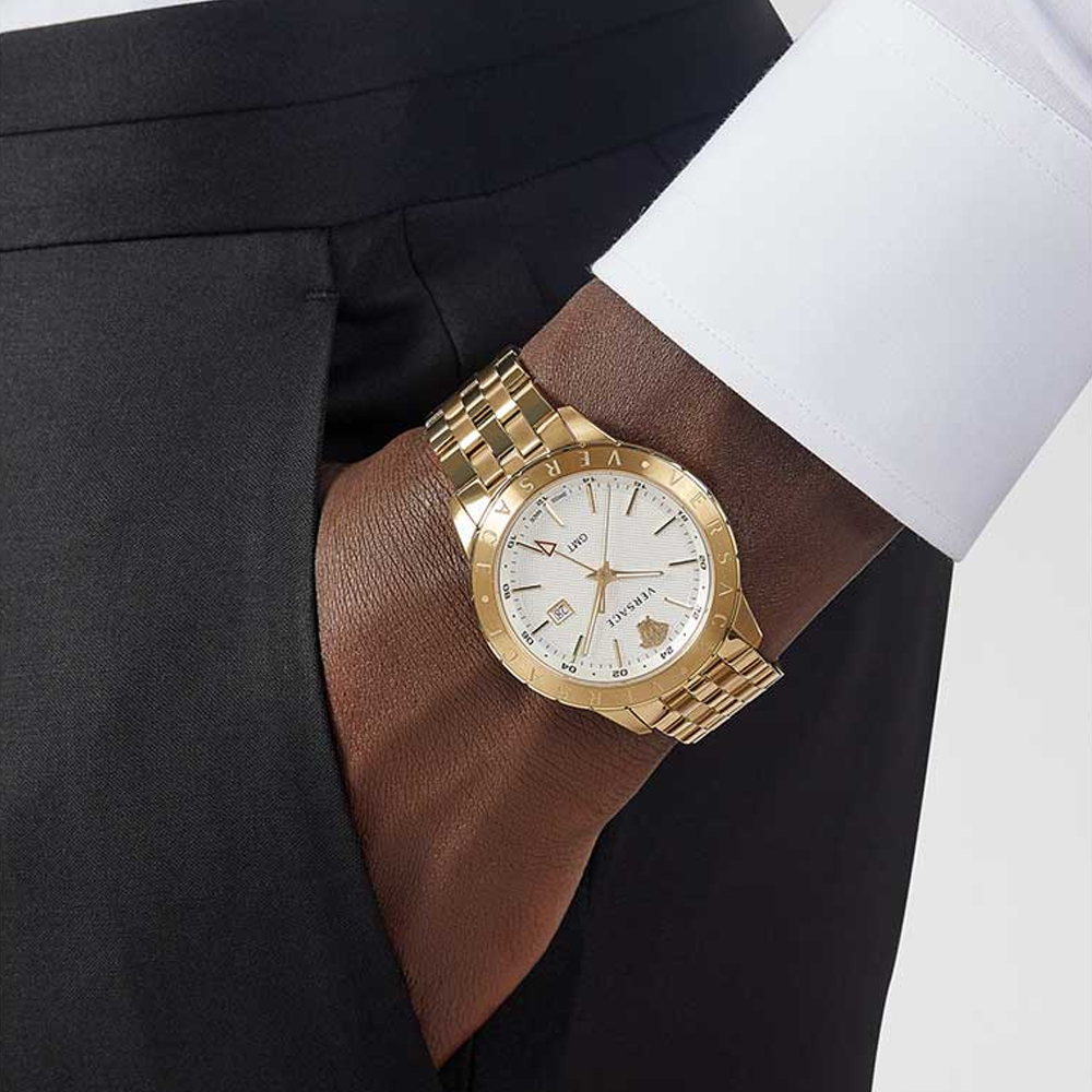  Shop Authentic Versace Univers Quartz White Dial Gold Steel Strap Watch for Men - VEBK00518 - Luxxuri
