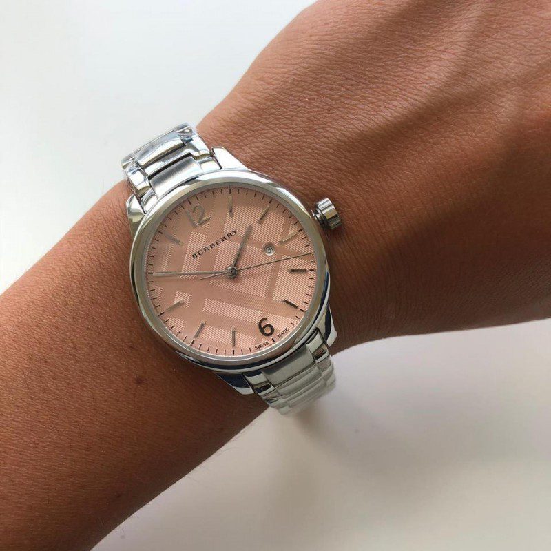  Shop Authentic Burberry The Classic Pink Dial Silver Steel Strap Watch for Women - BU10111 - Luxxuri