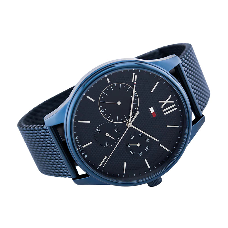  Shop Authentic Tommy Hilfiger Damon Quartz Blue Dial Blue Mesh Bracelet Watch for Men - 1791421 - Luxxuri