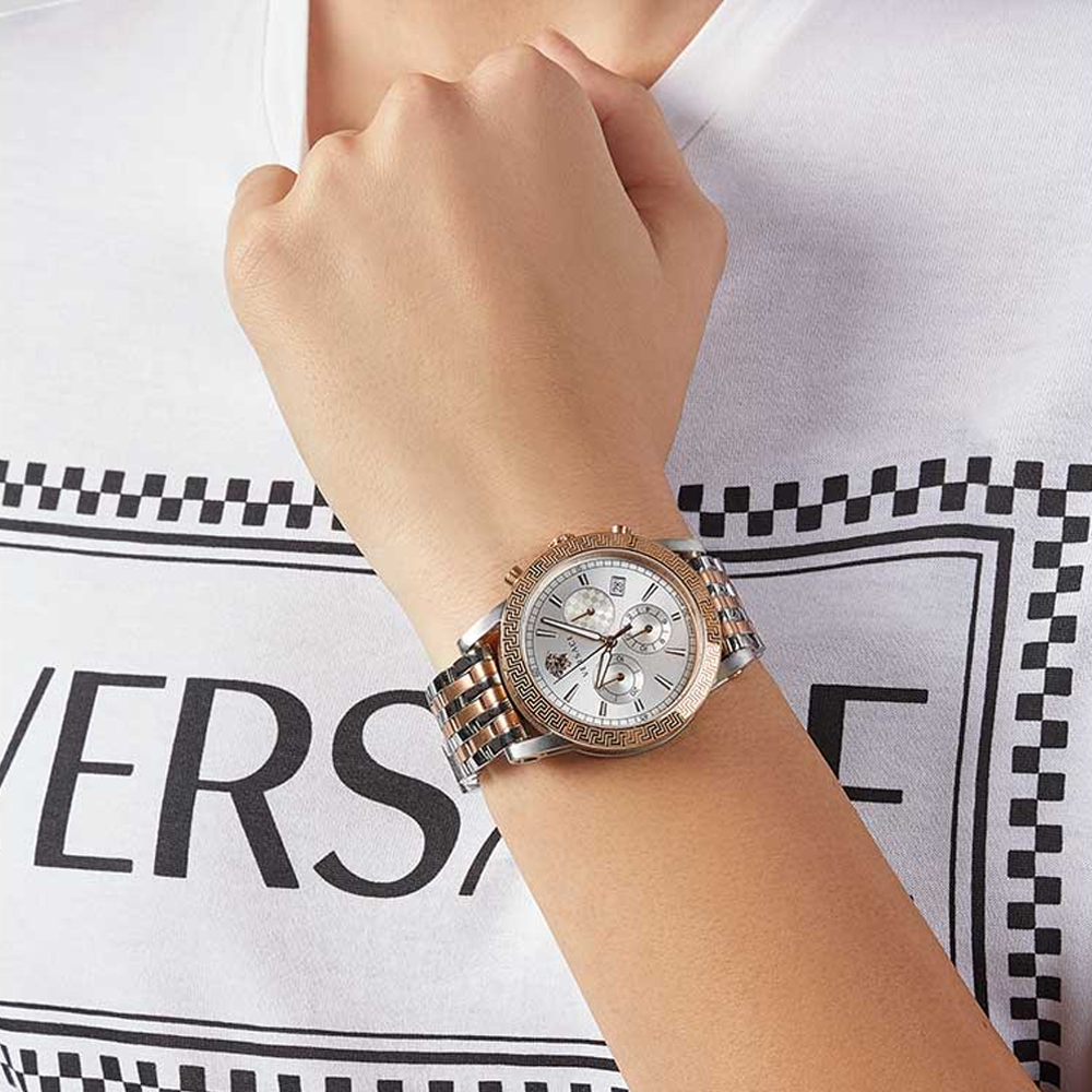  Shop Authentic Versace Sport Tech Chronograph While Dial Two Tone Steel Strap Watch for Men - VELT00319 - Luxxuri