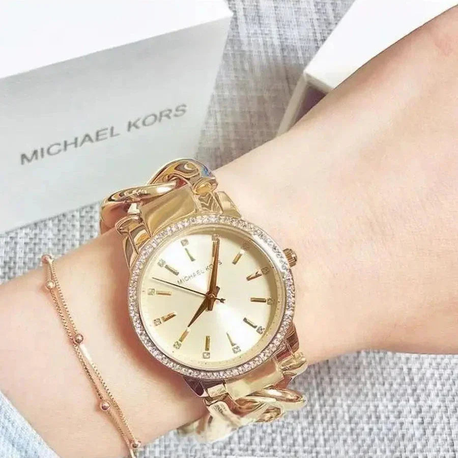  Shop Authentic Michael Kors Nini Three Hand Gold Dial Gold Steel Strap Watch For Women - MK3235 - Luxxuri