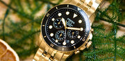  Shop Authentic Fossil FB-01 Chronograph Black Dial Gold Steel Strap Watch for Men - FS5836 - Luxxuri