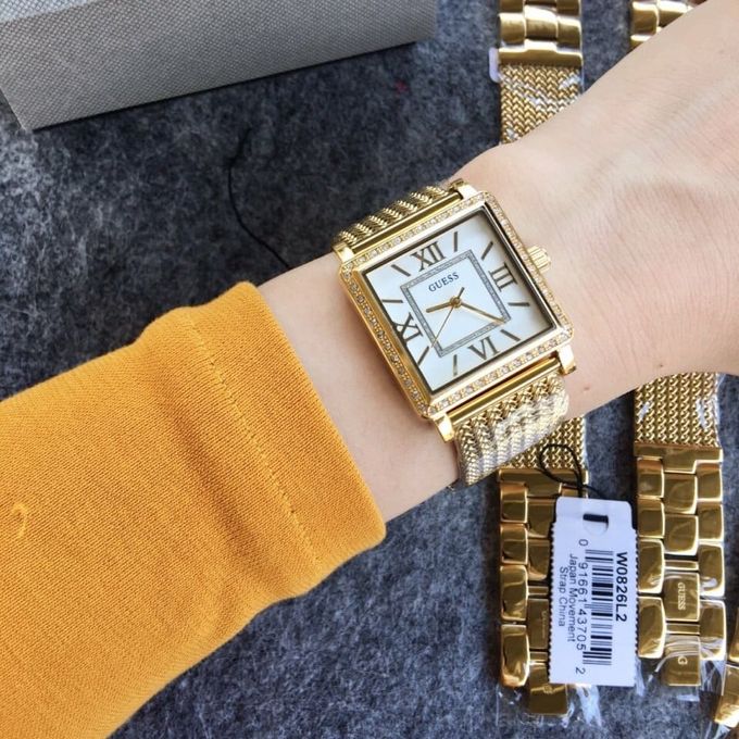  Shop Authentic Guess White Dial Gold Mesh Bracelet Watch For Women - W0826L2 - Luxxuri