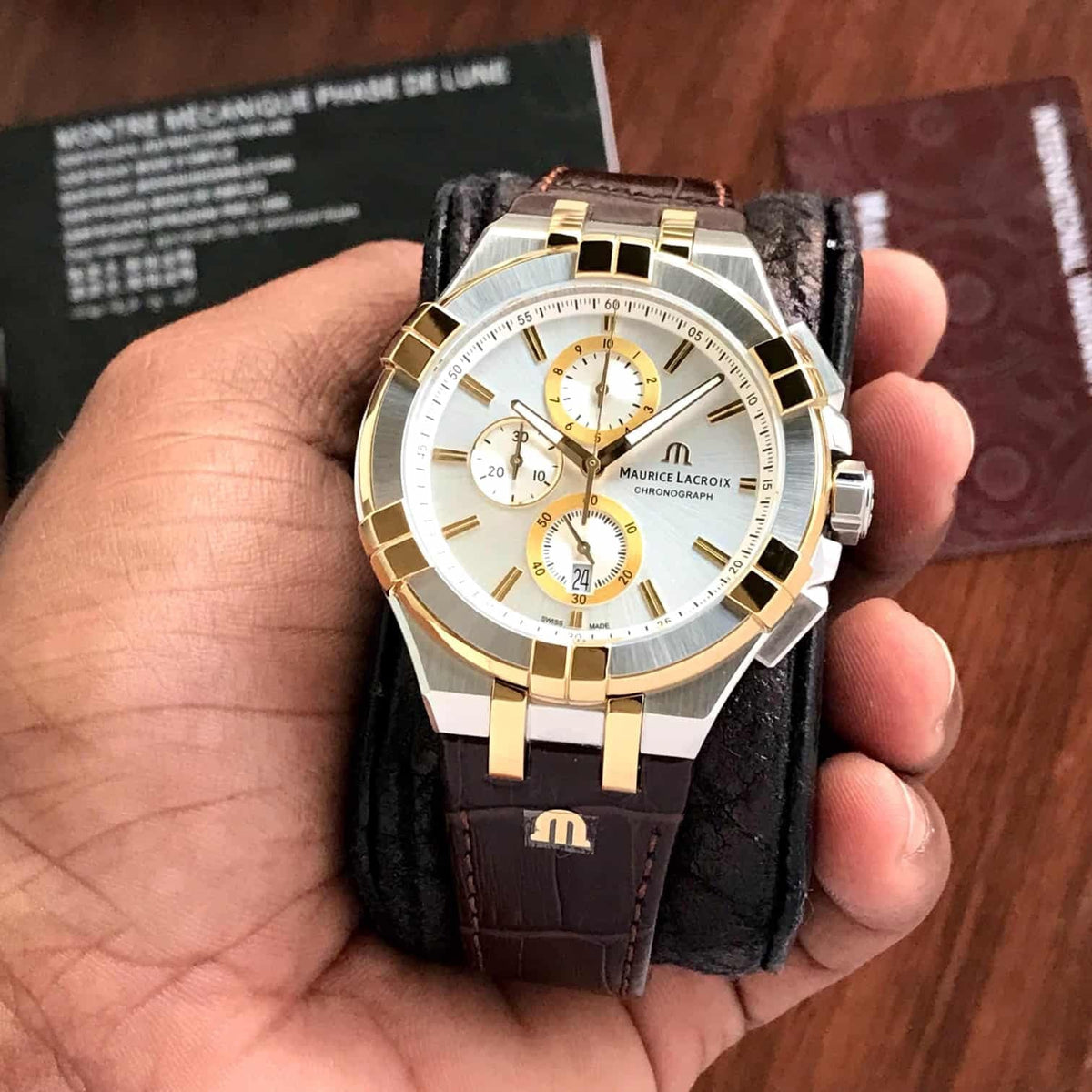  Shop Authentic Maurice Lacroix Aikon Chronograph White Dial Brown Leather Strap Watch For Men - AI1018-PVY11-132-1 - Luxxuri
