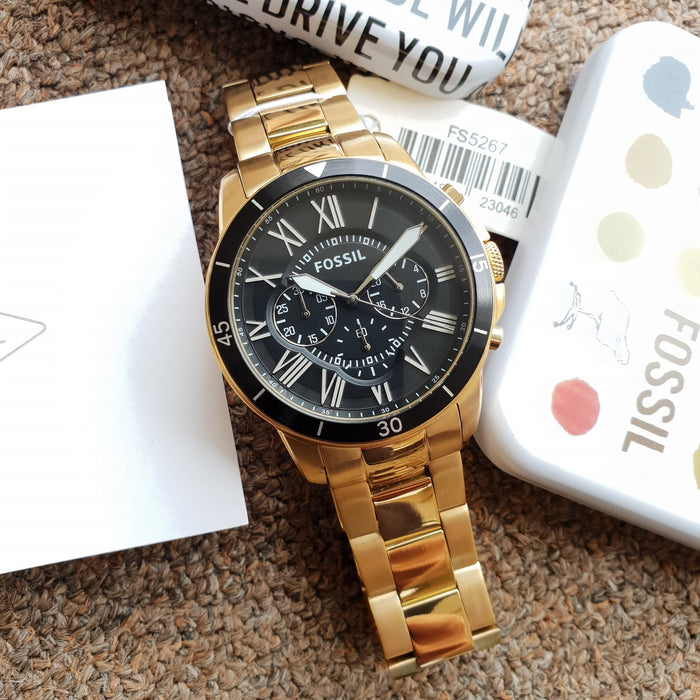  Shop Authentic Fossil Inscription Automatic Black Dial Gold Steel Strap Watch for Men - FS5267 - Luxxuri