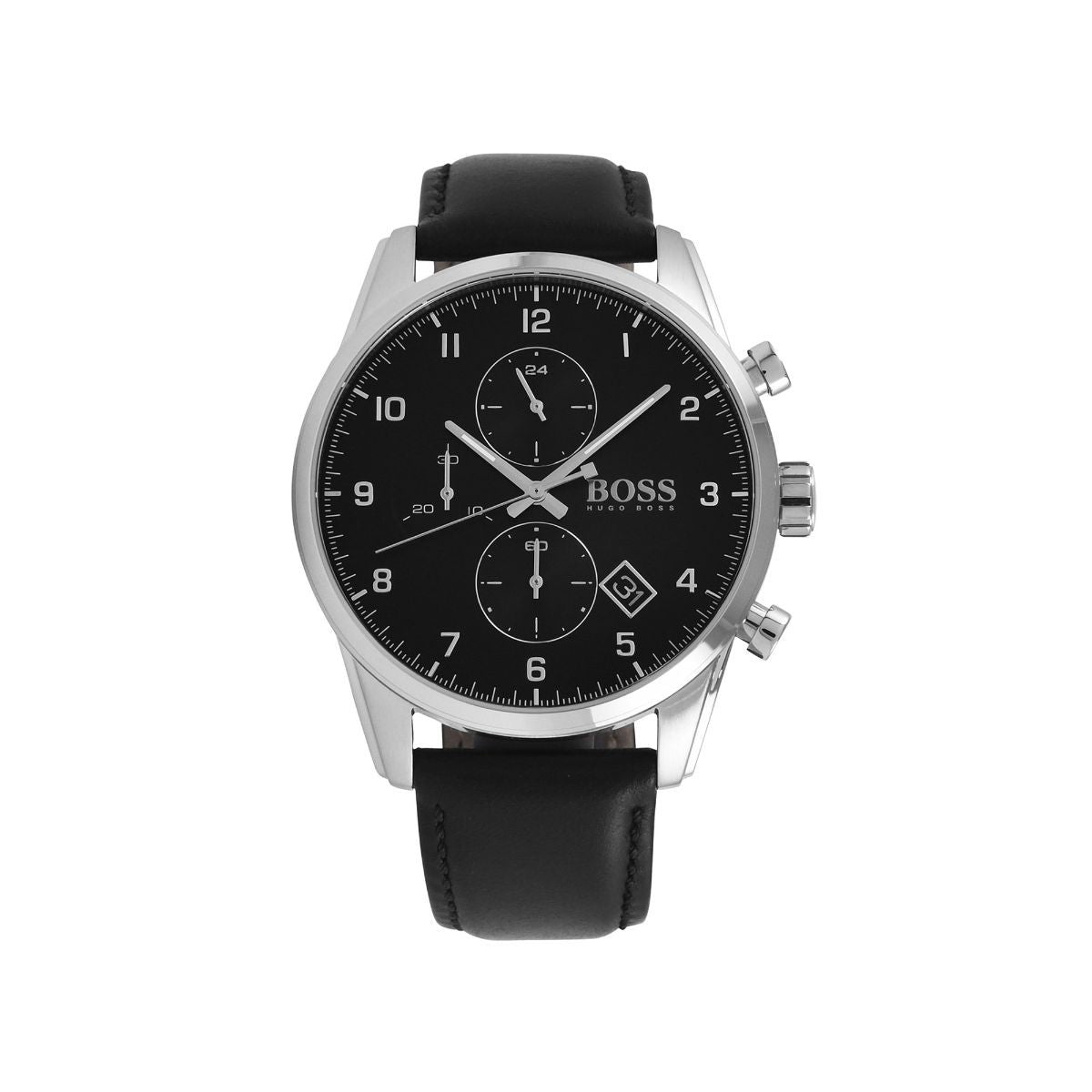  Shop Authentic Hugo Boss Skymaster Black Dial Black Leather Strap Watch for Men - 1513782 - Luxxuri