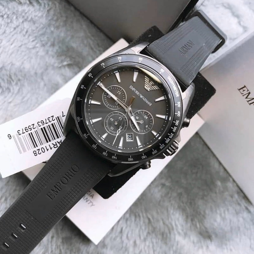  Shop Authentic Emporio Armani Giovanni Chronograph Black Dial Black Rubber Strap Watch For Men - AR11028 - Luxxuri