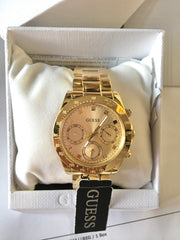  Shop Authentic Guess Crystal Multifunction Gold Dial Gold Steel Strap Watch for Women - W0778L2 - Luxxuri