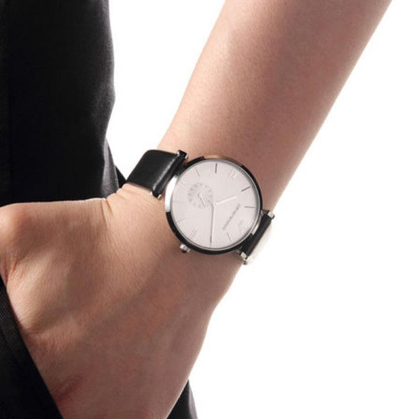  Shop Authentic Emporio Armani Retro Analog Quartz Silver Dial Black Leather Strap Watch For Men - AR1674 - Luxxuri