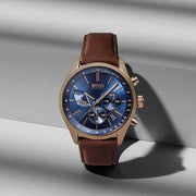  Shop Authentic Hugo Boss Grand Prix Blue Dial Brown Leather Strap Watch for Men - 1513604 - Luxxuri