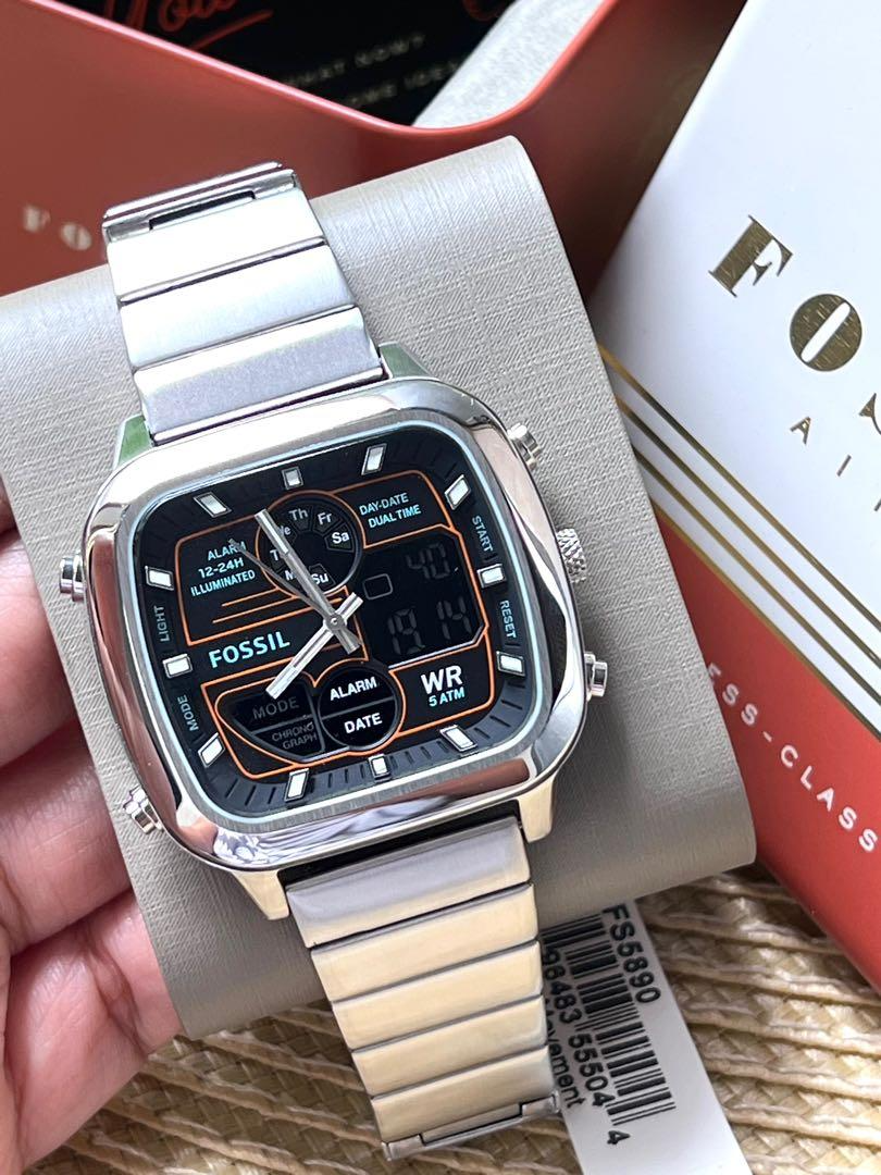  Shop Authentic Fossil Retro Analog-Digital Black Dial Silver Steel Strap Watch for Men - FS5890 - Luxxuri