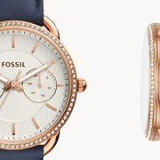  Shop Authentic Fossil Tailor White Dial Blue Leather Strap Watch for Women - ES4394 - Luxxuri