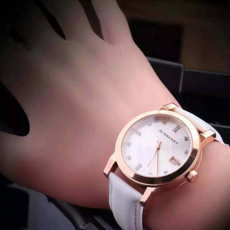  Shop Authentic Burberry The City Diamonds White Dial White Leather Strap Watch for Women - BU9130 - Luxxuri
