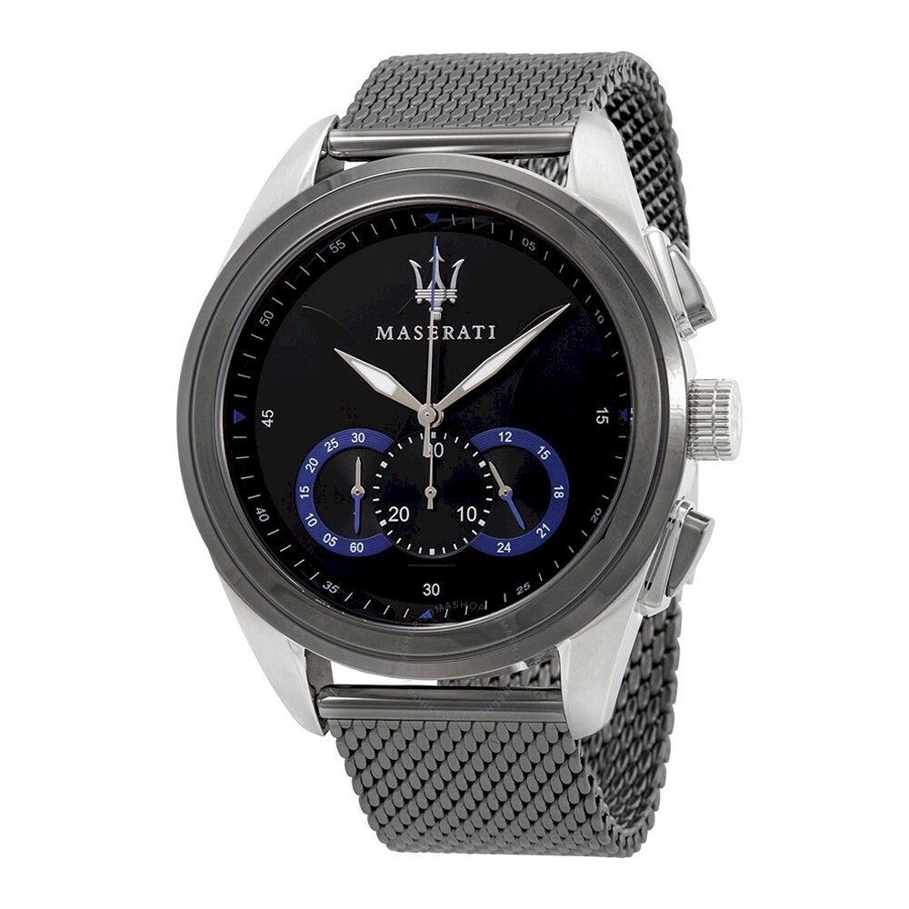  Shop Authentic Maserati Traguardo Chronograph Black Dial Mesh Bracelet Watch For Men - R8873612006 - Luxxuri