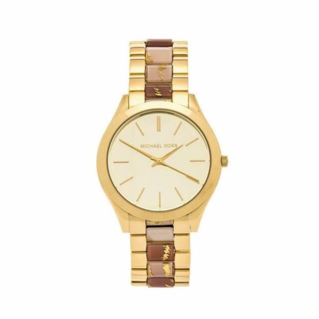  Shop Authentic Michael Kors Slim Runway Gold Dial Two Tone Steel Strap Watch for Women - MK4300 - Luxxuri