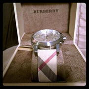  Shop Authentic Burberry The City Nova White Dial Checked Brown Leather Strap Watch for Men - BU9357 - Luxxuri