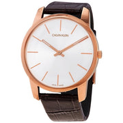  Shop Authentic Calvin Klein City White Dial Brown Leather Strap Watch for Men - K2G21629 - Luxxuri