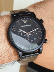  Shop Authentic Emporio Armani Luigi Chronograph Black Dial Black Stainless Steel Watch For Men - AR1895 - Luxxuri