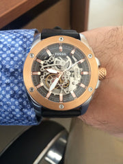  Shop Authentic Fossil Modern Machine Automatic Skeleton Dial Black Leather Strap Watch for Men - ME3082 - Luxxuri