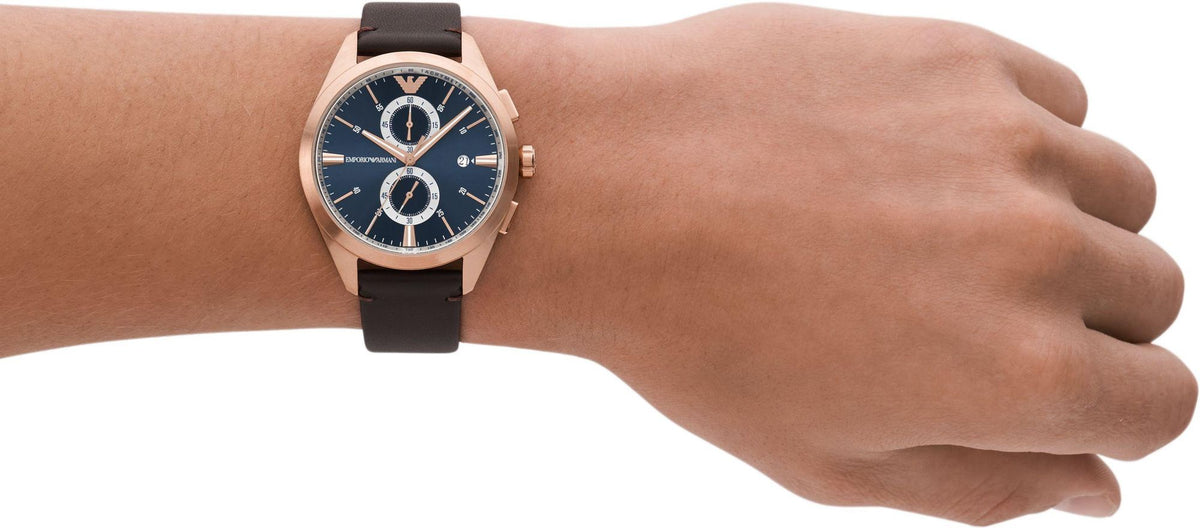  Shop Authentic Emporio Armani Claudio Chronograph Blue Dial Brown Leather Strap Watch For Men - AR11554 - Luxxuri