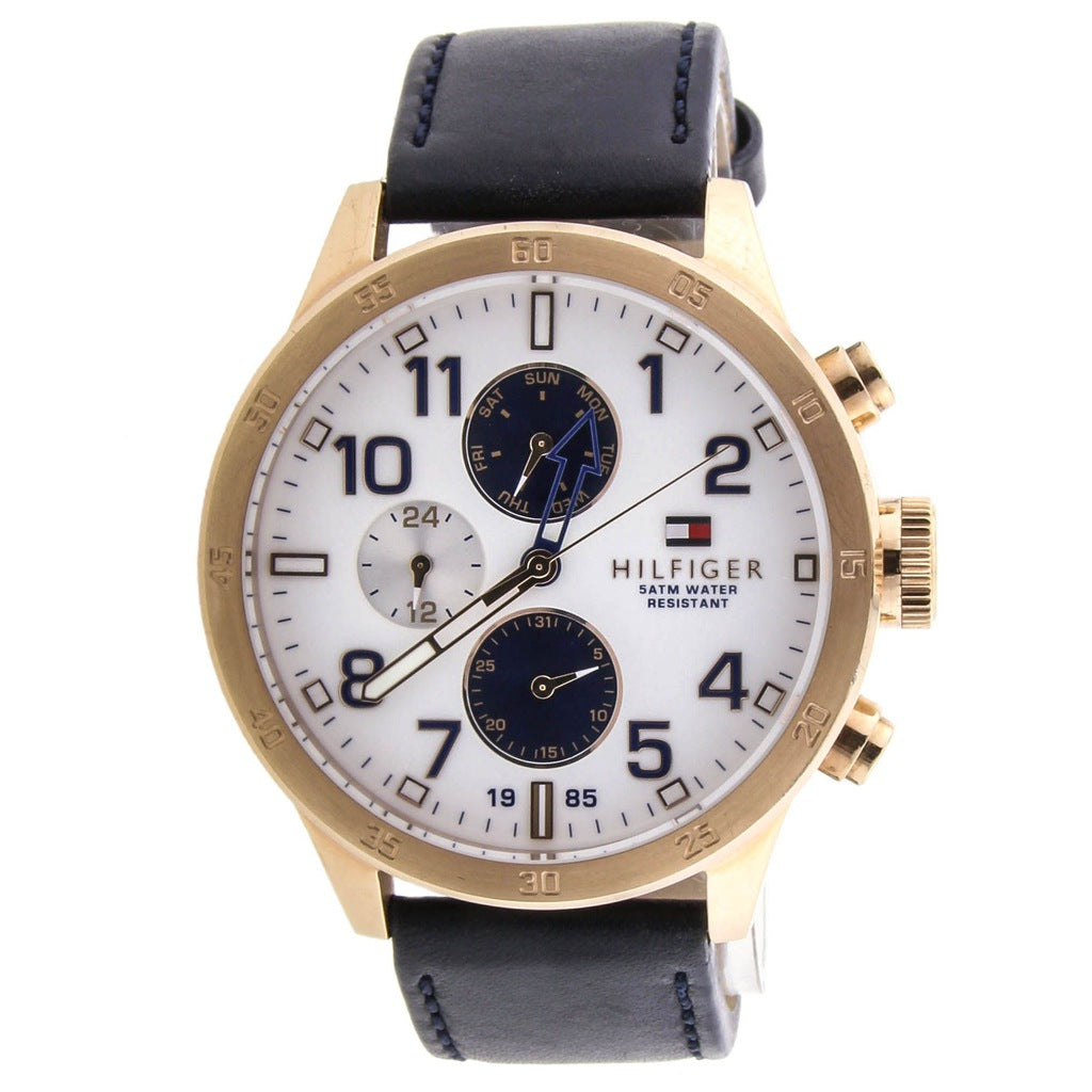 Shop Authentic Tommy Hilfiger Trent Quartz White Dial Blue Leather Strap Watch for Men - 1791139 - Luxxuri