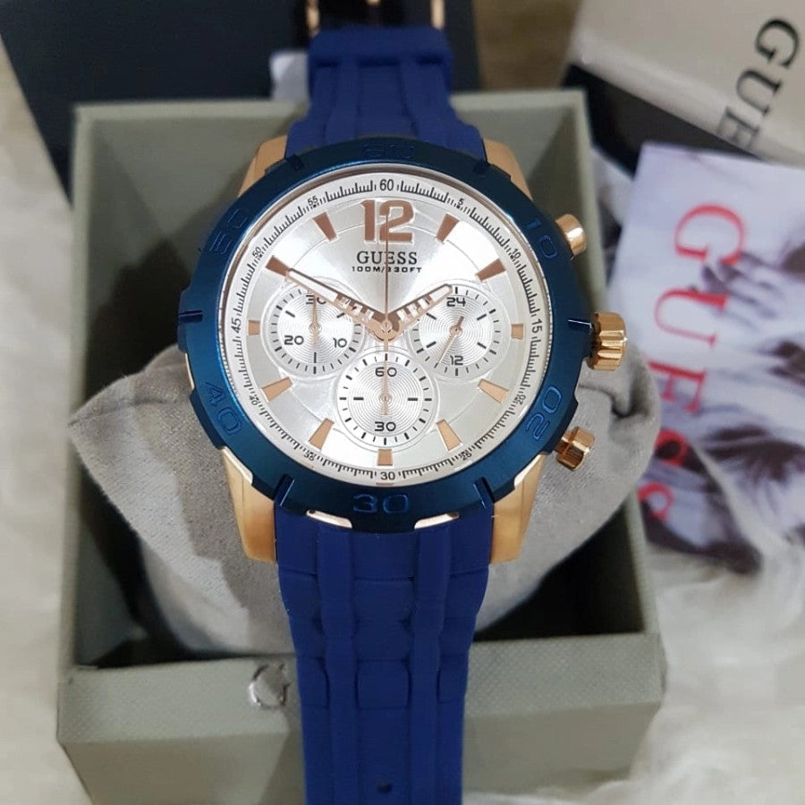  Shop Authentic Guess Caliber Chronograph White Dial Blue Silicone Strap Watch for Men - W0864G5 - Luxxuri