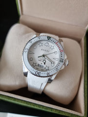  Shop Authentic Gucci Dive Quartz White Dial White Rubber Strap Watch For Men - YA136337 - Luxxuri