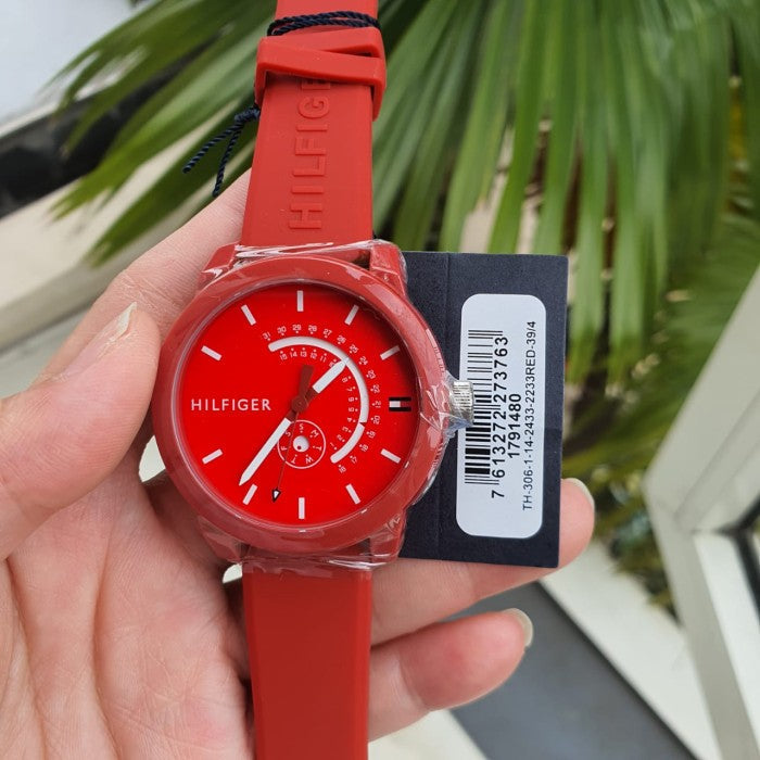 Shop Authentic Tommy Hilfiger Denim Quartz Red Dial Red Rubber Strap Watch for Men - 1791480 - Luxxuri