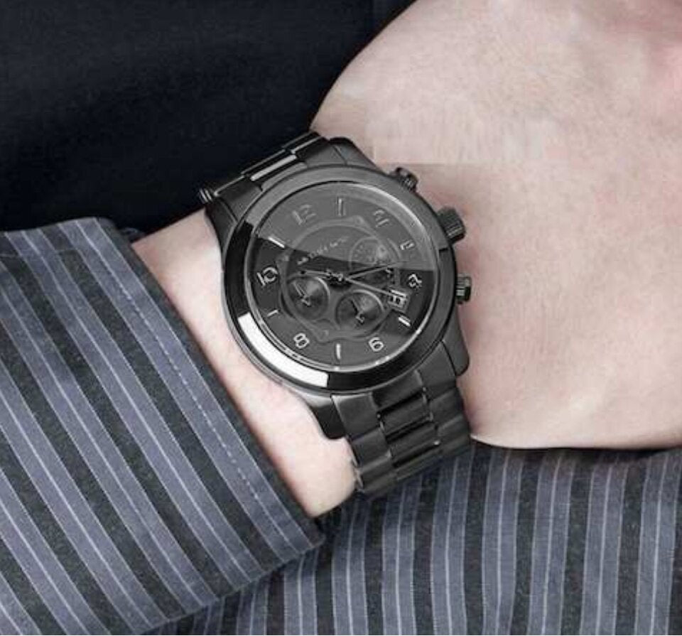  Shop Authentic Michael Kors Runway Chronograph Black Dial Black Steel Strap Watch for Men - MK8157 - Luxxuri