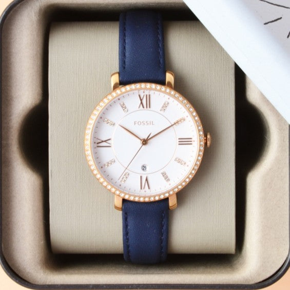  Shop Authentic Fossil Jacqueline White Dial Blue Leather Strap Watch for Women - ES4291 - Luxxuri