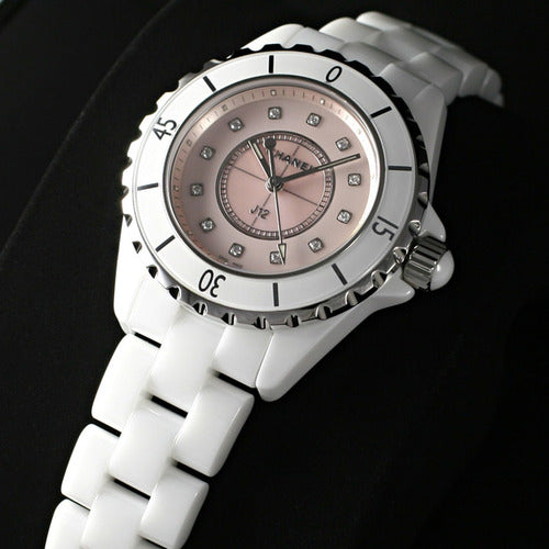  Shop Authentic Chanel J12 Quartz Diamonds Pink Dial White Steel Strap Watch for Women - J12 H5513 - Luxxuri