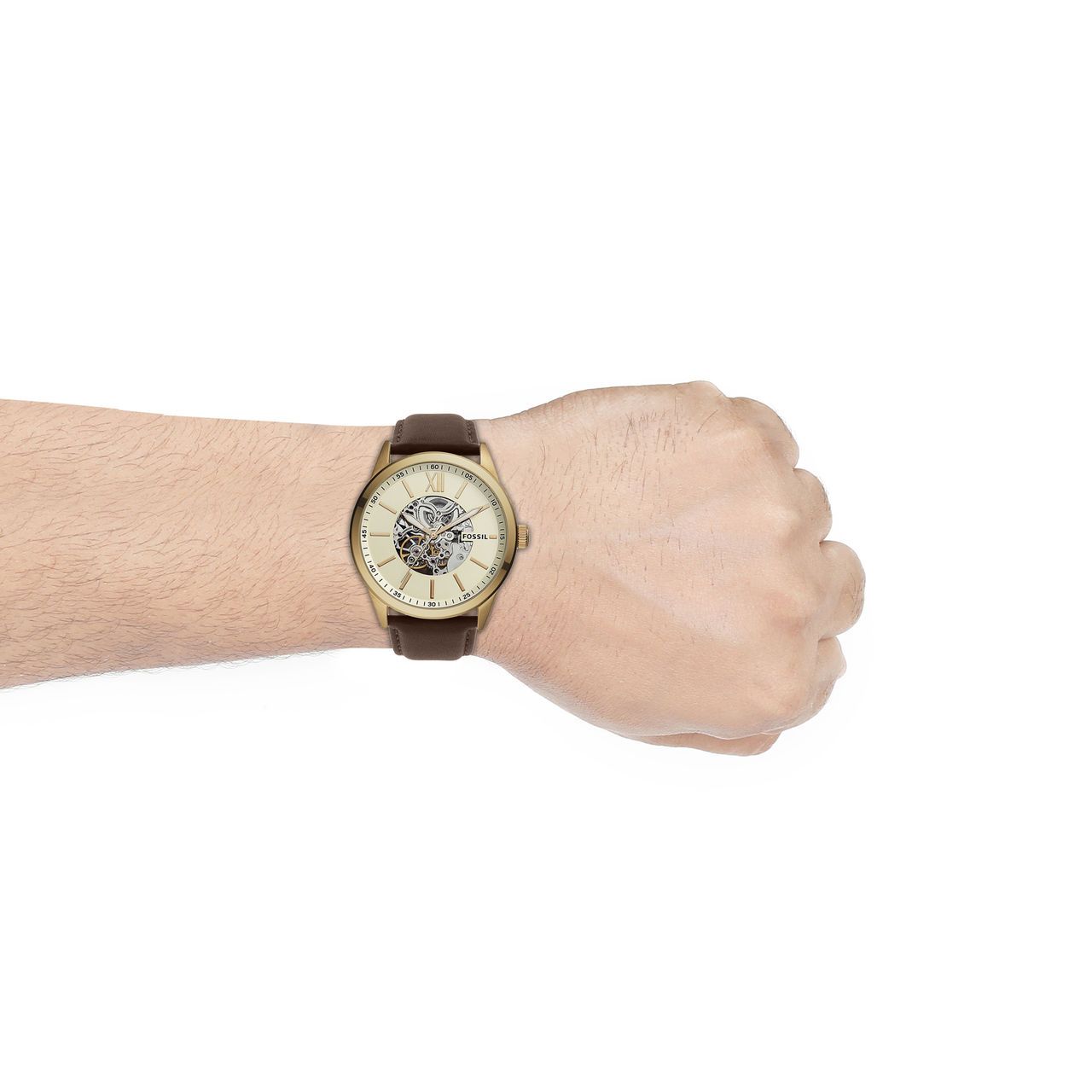  Shop Authentic Fossil Flynn Mechanical Skeleton Beige Dial Brown Leather Strap Watch for Men - BQ2215 - Luxxuri