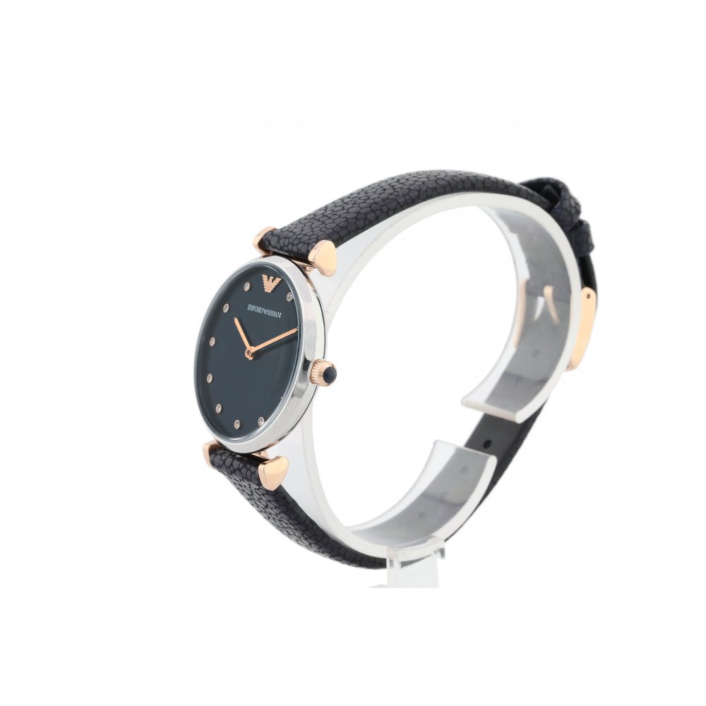  Shop Authentic Emporio Armani Gianni T Bar Analog Blue Dial Black Leather Strap Watch For Women - AR1989 - Luxxuri