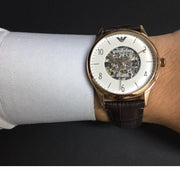  Shop Authentic Emporio Armani Meccanico White Dial Brown Leather Strap Watch For Men - AR1920 - Luxxuri