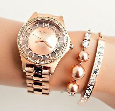  Shop Authentic Marc Jacobs Henry Transparent Rose Gold Dial Rose Gold Steel Strap Watch for Women - MBM3339 - Luxxuri