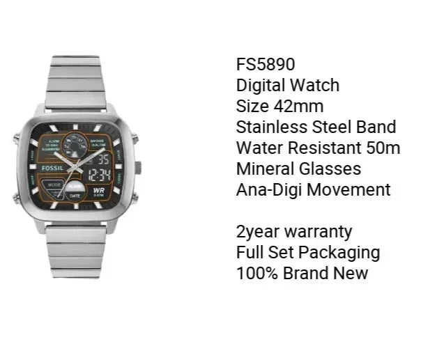  Shop Authentic Fossil Retro Analog-Digital Black Dial Silver Steel Strap Watch for Men - FS5890 - Luxxuri