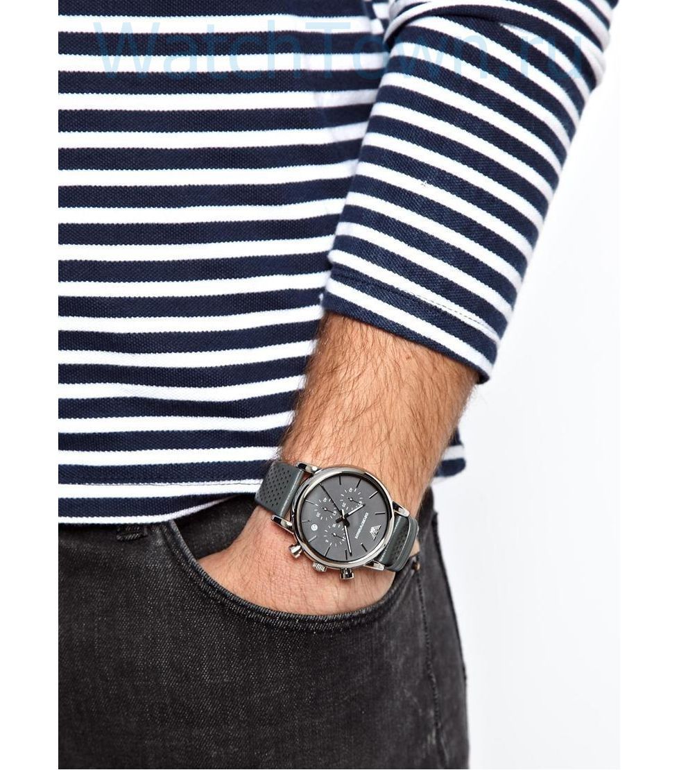  Shop Authentic Emporio Armani Luigi Chronograph Quartz Grey Dial Grey Leather Strap Watch For Men - AR1735 - Luxxuri