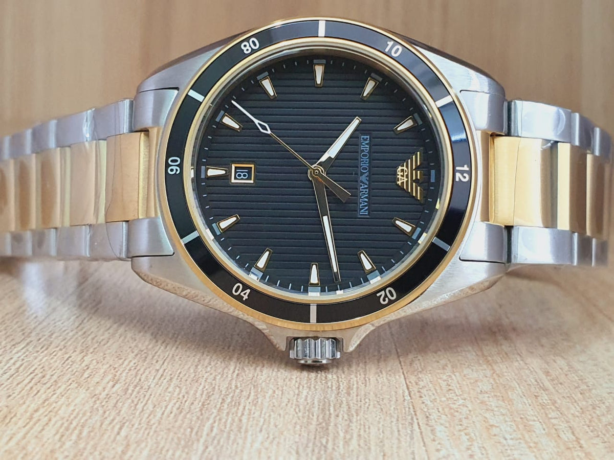  Shop Authentic Emporio Armani Quartz Black Dial Two Tone Steel Strap Watch For Men - AR80017 - Luxxuri