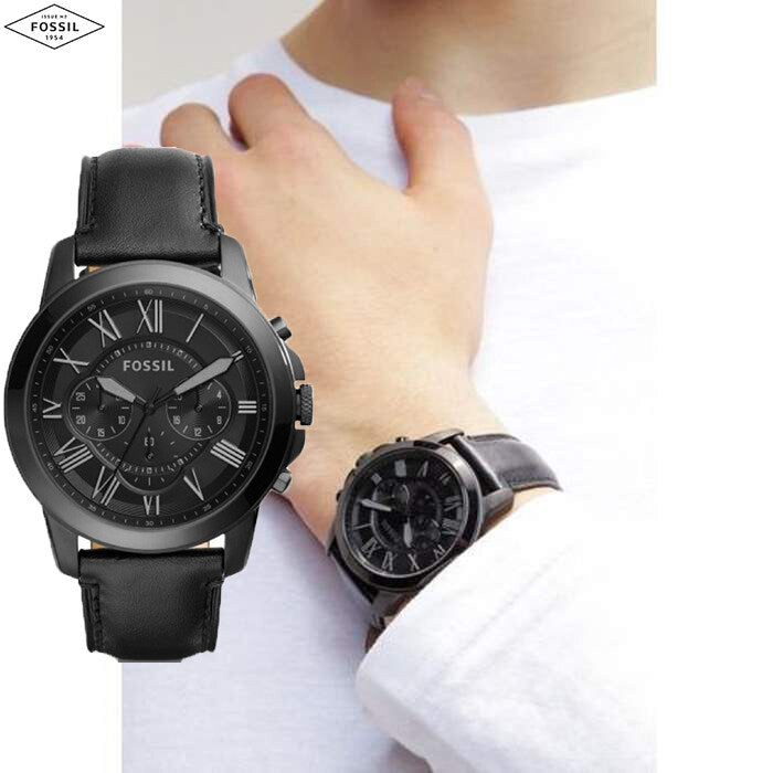  Shop Authentic Fossil Grant Chronograph Black Dial Black Leather Strap Watch for Men - FS5132 - Luxxuri