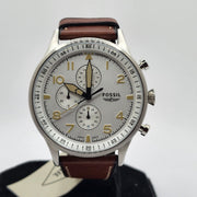  Shop Authentic Fossil Retro Pilot Chronograph Silver Dial Brown Leather Strap Watch for Men - FS5809 - Luxxuri