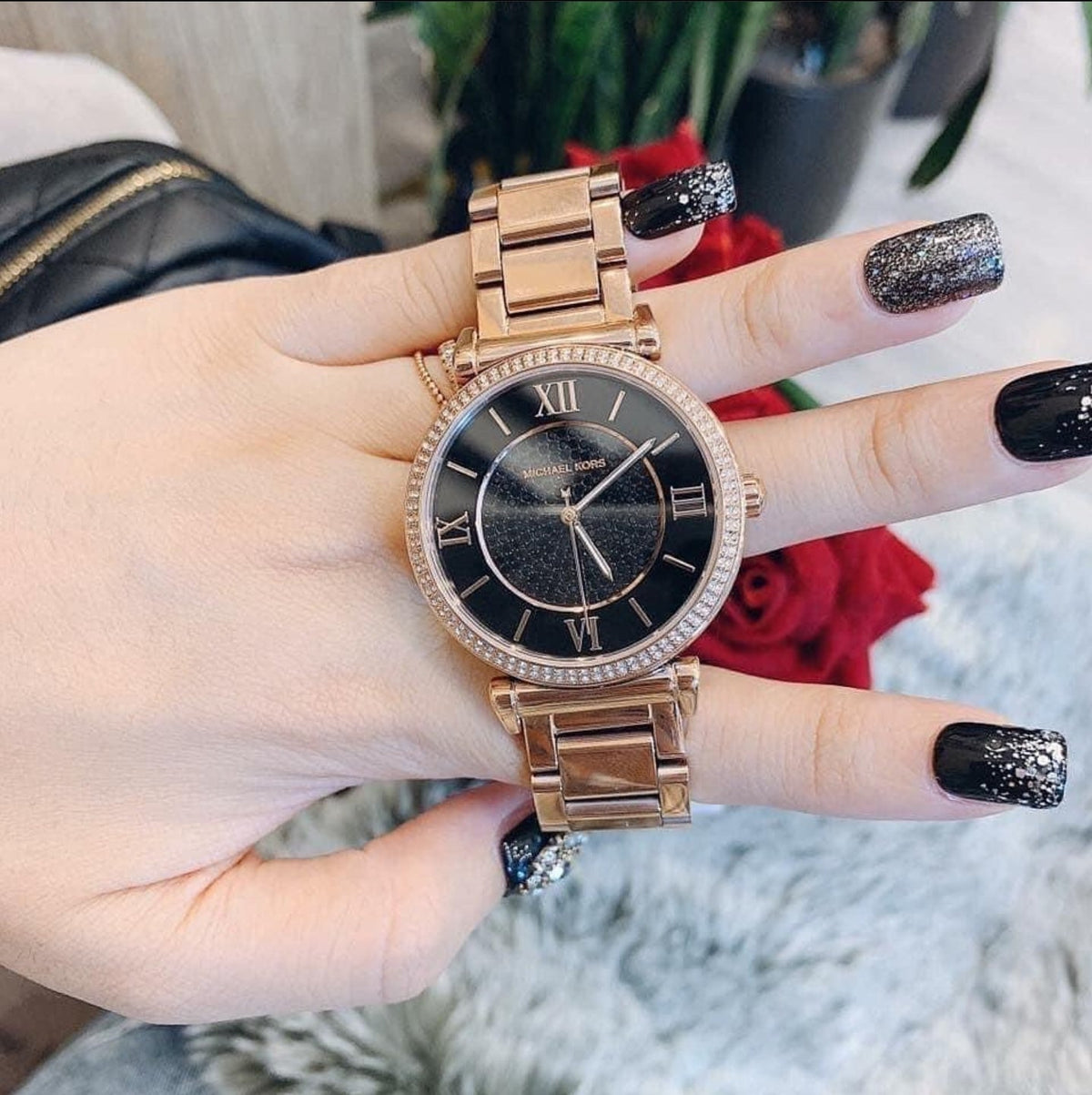  Shop Authentic Michael Kors Catlin Black Diamonds Dial Rose Gold Steel Strap Watch for Women - MK3356 - Luxxuri