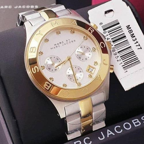  Shop Authentic Marc Jacobs Blade Chronograph Silver Dial Two Tone Steel Strap Watch for Women - MBM3177 - Luxxuri