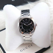  Shop Authentic Gucci GG2570 Diamonds Black Dial Silver Steel Strap Watch For Women - YA142404 - Luxxuri