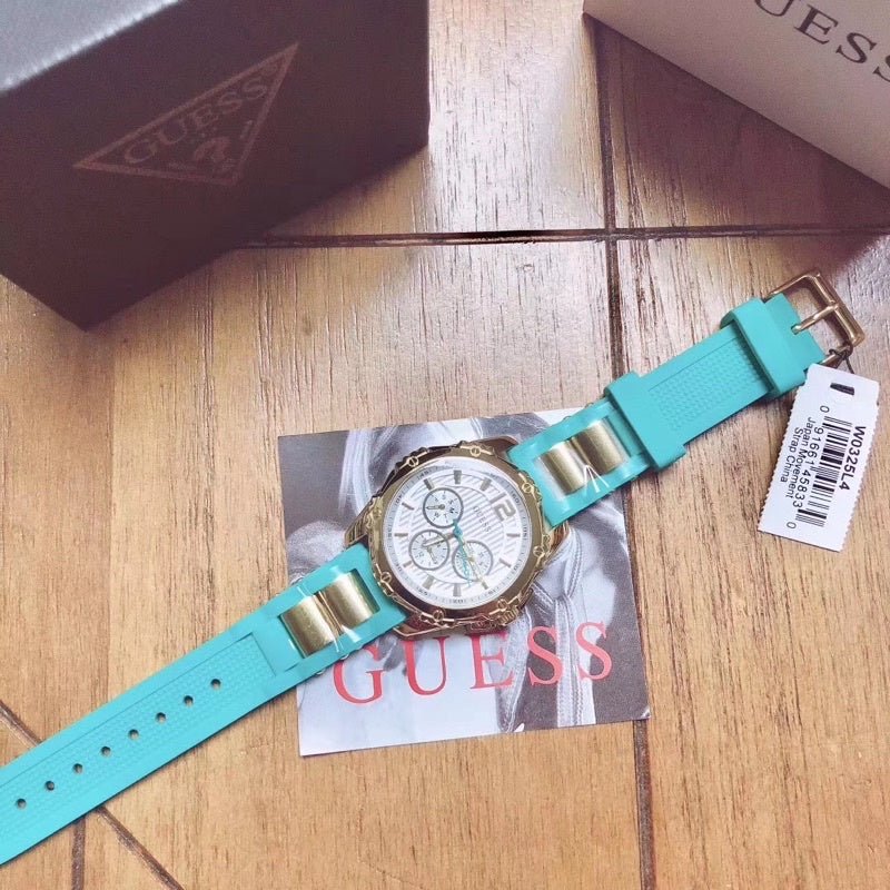  Shop Authentic Guess Intrepid 2 Silver Dial Two Tone Rubber Strap Watch For Women - W0325L4 - Luxxuri